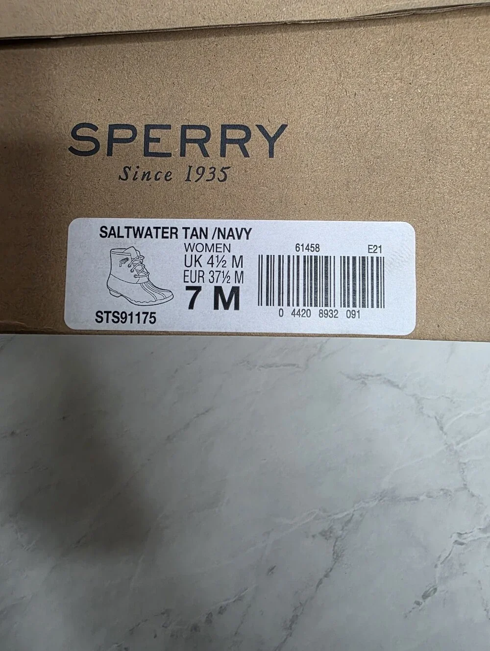 NEW Sperry Saltwater Tan/Navy Duck Water Boots Size 7 With Box